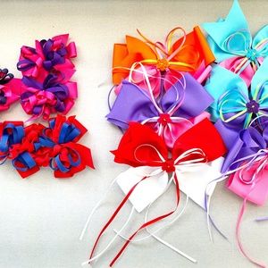 BULK LOT OF 14 GIRLS HAIR ACCESSORIES XL BOWS WITH RIBBONS CURLY BOWS BEAUTIFUL